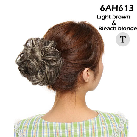 Curly Chignon Women Drawstring Ponytail Hairpieces Synthetic  Hair bleach blonde