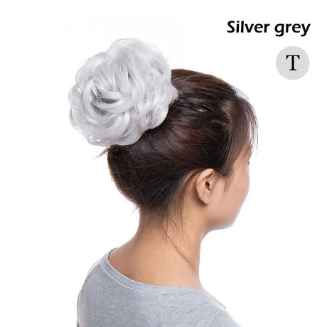 Curly Chignon Women Drawstring Ponytail Hairpieces Synthetic  Hair silver grey
