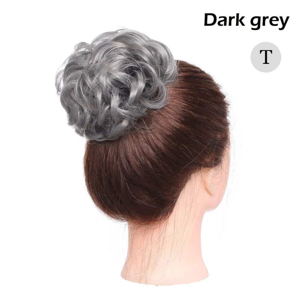 Curly Chignon Women Drawstring Ponytail Hairpieces Synthetic  Hair dark grey