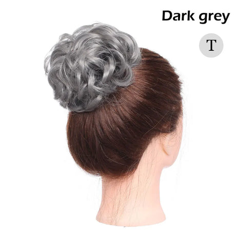 Curly Chignon Women Drawstring Ponytail Hairpieces Synthetic  Hair dark grey