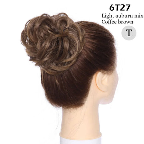 Curly Chignon Women Drawstring Ponytail Hairpieces Synthetic  Hair light auburn mix coffee brown