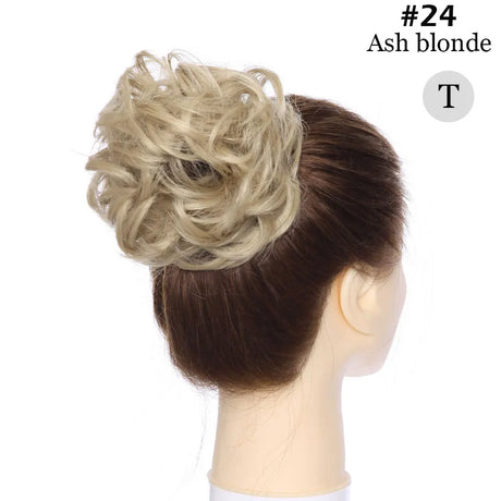 Curly Chignon Women Drawstring Ponytail Hairpieces Synthetic  Hair ash blonde