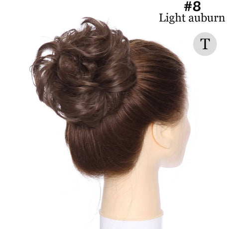 Curly Chignon Women Drawstring Ponytail Hairpieces Synthetic  Hair light auburn