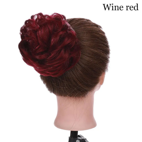 Curly Chignon Women Drawstring Ponytail Hairpieces Synthetic  Hair wine red