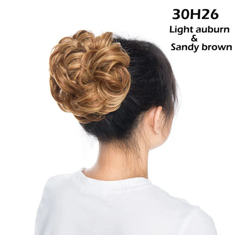Curly Chignon Women Drawstring Ponytail Hairpieces Synthetic  Hair light auburn and sandy brown