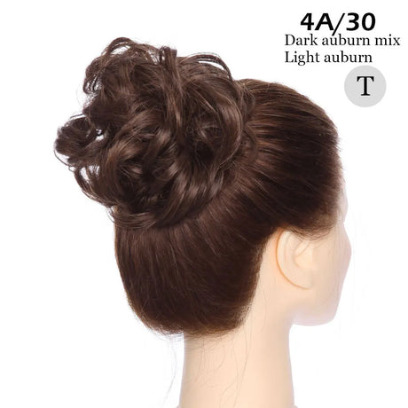 Curly Chignon Women Drawstring Ponytail Hairpieces Synthetic  Hair light auburn