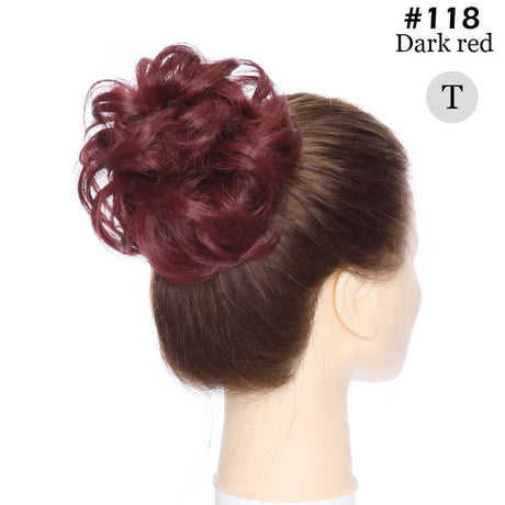 Curly Chignon Women Drawstring Ponytail Hairpieces Synthetic  Hair dark red