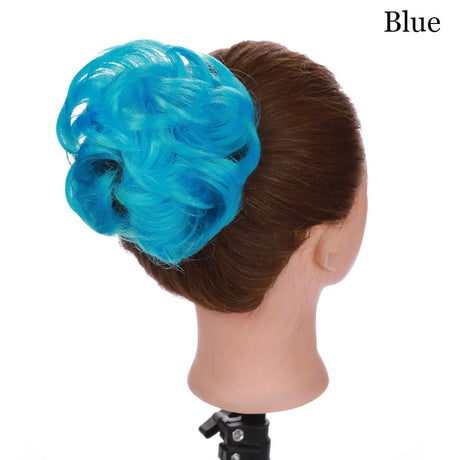 Curly Chignon Women Drawstring Ponytail Hairpieces Synthetic  Hair blue
