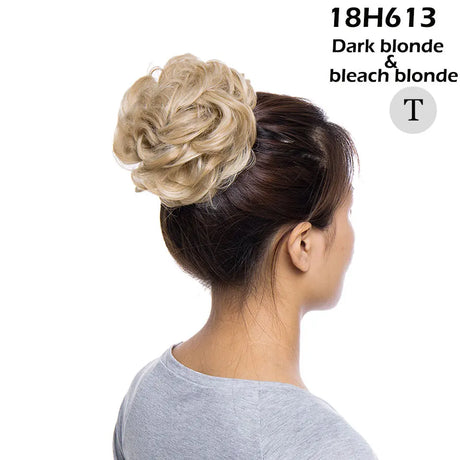 Curly Chignon Women Drawstring Ponytail Hairpieces Synthetic  Hair dark blonde and bleach blonde