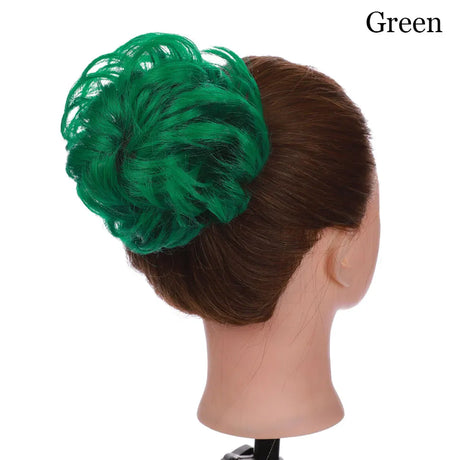 Curly Chignon Women Drawstring Ponytail Hairpieces Synthetic  Hair green