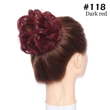 Curly Chignon Women Drawstring Ponytail Hairpieces Synthetic  Hair dark red