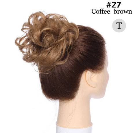 Curly Chignon Women Drawstring Ponytail Hairpieces Synthetic  Hair coffee brown