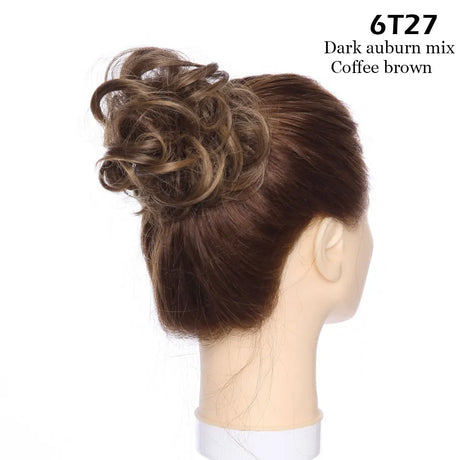 Curly Chignon Women Drawstring Ponytail Hairpieces Synthetic  Hair dark auburn mix coffee brown