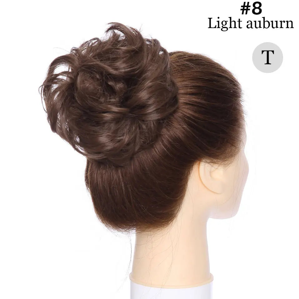 Curly Chignon Women Drawstring Ponytail Hairpieces Synthetic  Hair light auburn