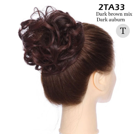 Curly Chignon Women Drawstring Ponytail Hairpieces Synthetic  Hair dark brown mix dark brown