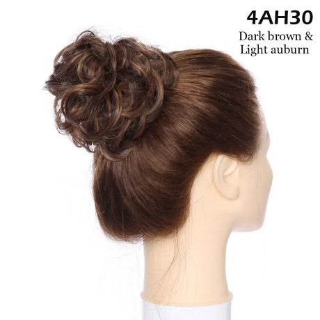 Curly Chignon Women Drawstring Ponytail Hairpieces Synthetic  Hair dark brown and light auburn