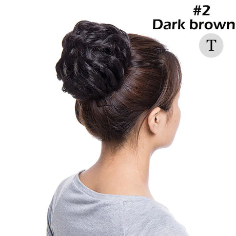 Curly Chignon Women Drawstring Ponytail Hairpieces Synthetic  Hair dark brown