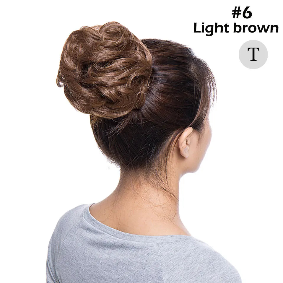 Curly Chignon Women Drawstring Ponytail Hairpieces Synthetic  Hair light brown