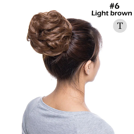 Curly Chignon Women Drawstring Ponytail Hairpieces Synthetic  Hair light brown