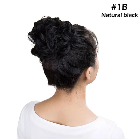 Curly Chignon Women Drawstring Ponytail Hairpieces Synthetic  Hair natural black