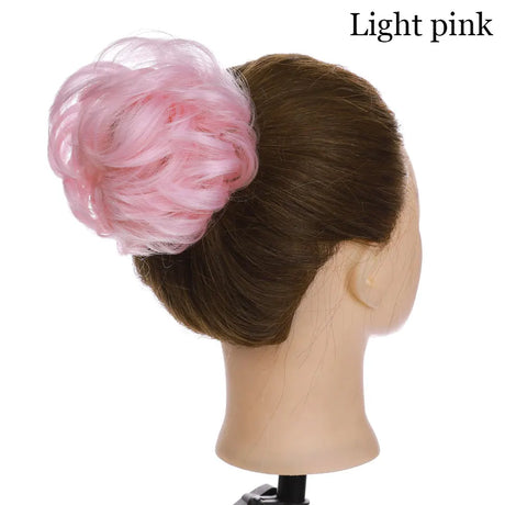 Curly Chignon Women Drawstring Ponytail Hairpieces Synthetic  Hair light pink