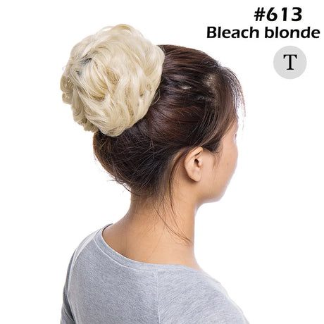 Curly Chignon Women Drawstring Ponytail Hairpieces Synthetic  Hair bleach blonde