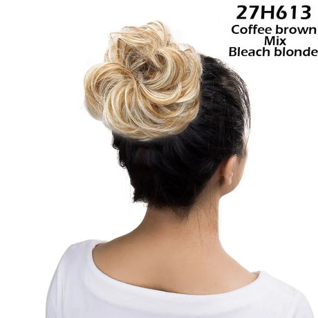Curly Chignon Women Drawstring Ponytail Hairpieces Synthetic  Hair coffee brown mix bleach blonde
