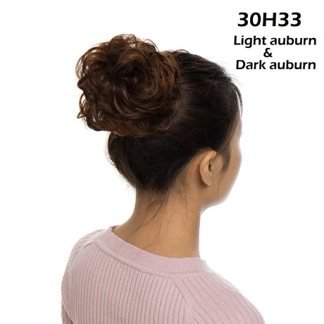 Curly Chignon Women Drawstring Ponytail Hairpieces Synthetic  Hair light auburn and dark auburn