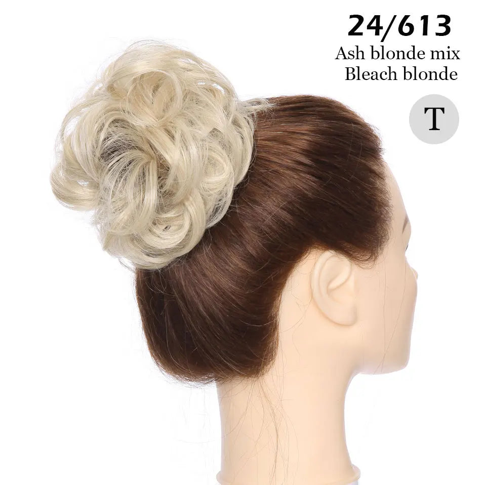 Curly Chignon Women Drawstring Ponytail Hairpieces Synthetic  Hair ash blonde mix bleach blonde