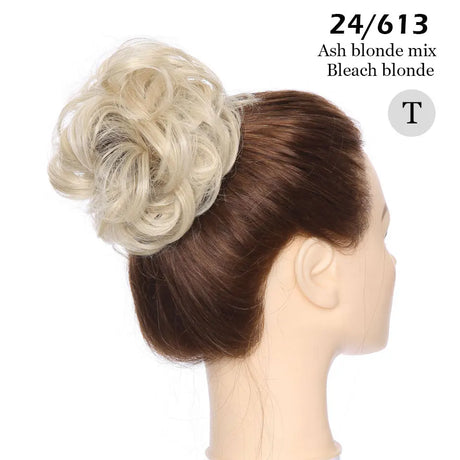 Curly Chignon Women Drawstring Ponytail Hairpieces Synthetic  Hair ash blonde mix bleach blonde