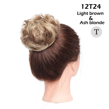 Curly Chignon Women Drawstring Ponytail Hairpieces Synthetic  Hair light brown and ash blonde