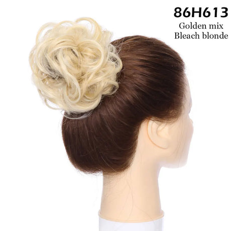 Curly Chignon Women Drawstring Ponytail Hairpieces Synthetic  Hair golden mix bleach blonde