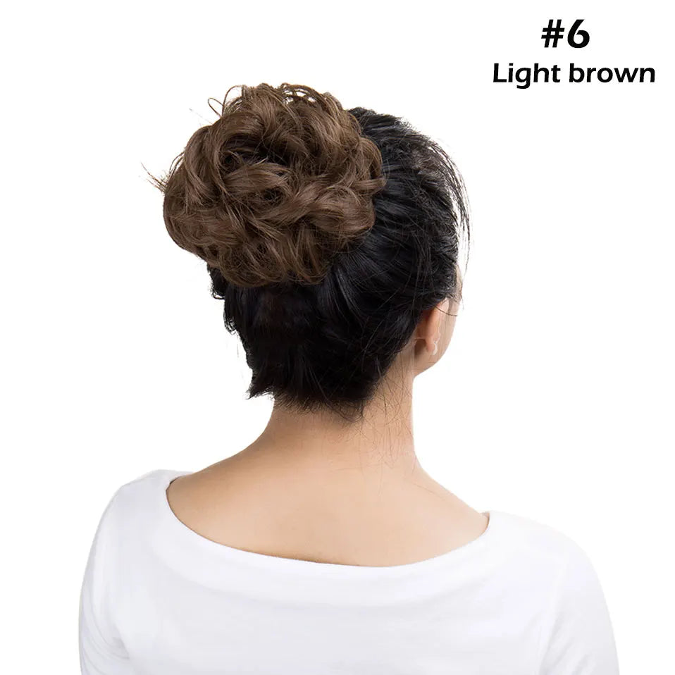 Curly Chignon Women Drawstring Ponytail Hairpieces Synthetic  Hair light brown