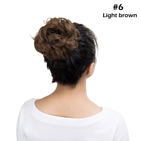 Curly Chignon Women Drawstring Ponytail Hairpieces Synthetic  Hair light brown