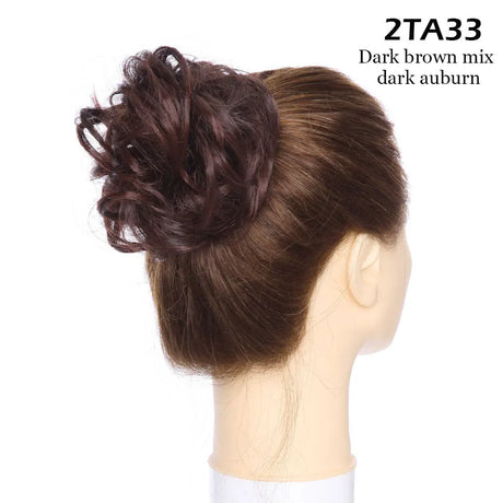 Curly Chignon Women Drawstring Ponytail Hairpieces Synthetic  Hair dark brown mix dark auburn