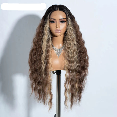 Curly Synthetic Lace Front Wig brown ash blonde