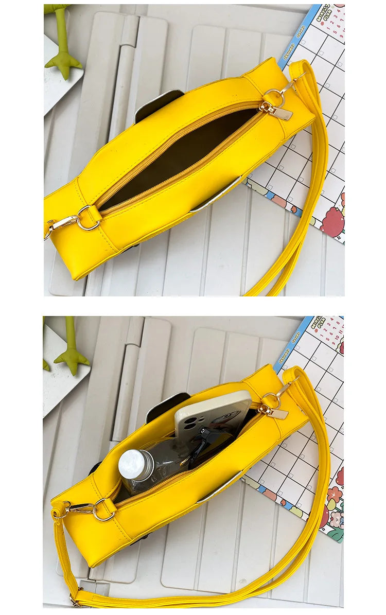 Compartment of Cute Cartoon Yellow Taxi Shape Shoulder Bag