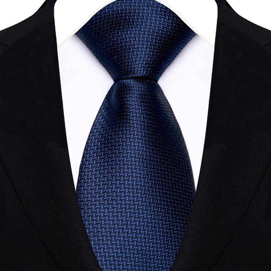 Navy Blue Daily Wear Shirt Suit Polyester Solid Dot Necktie 8CM