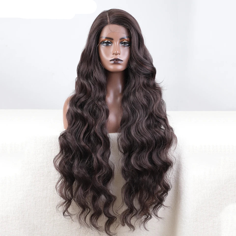 Deep Loose Wave Synthetic Wig 36 Inch dark brown
