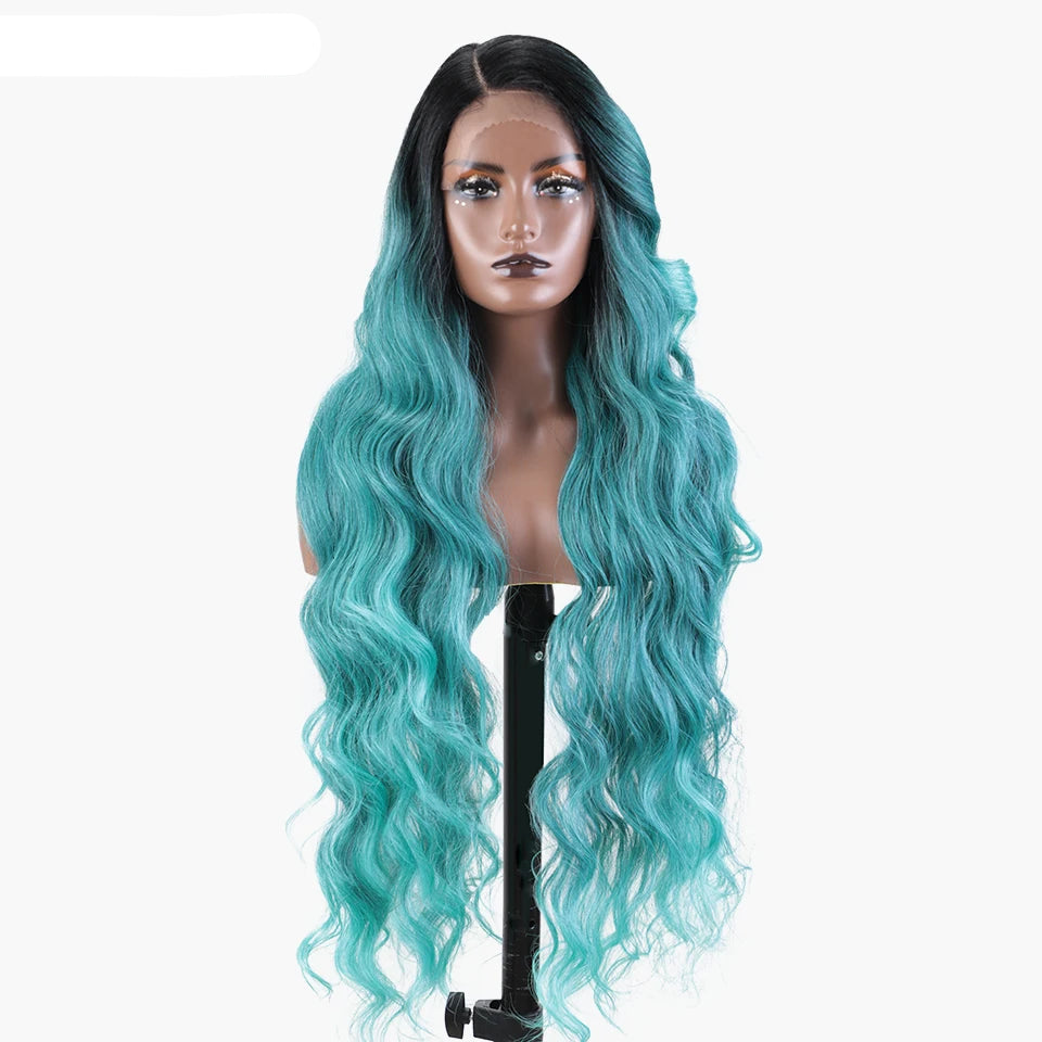Deep Loose Wave Synthetic Wig 36 Inch black/ blue
