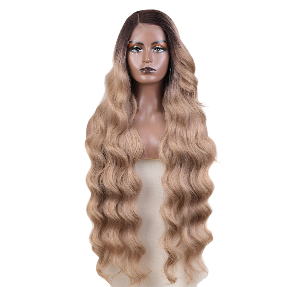 Deep Loose Wave Synthetic Wig 36 Inch black/ ash brown