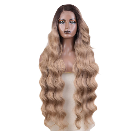 Deep Loose Wave Synthetic Wig 36 Inch black/ ash brown