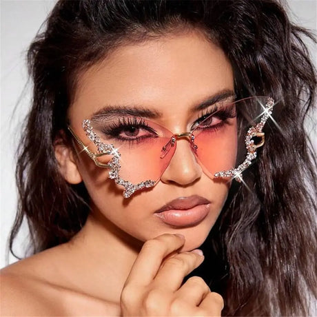 model using Diamond Butterfly  Rhinestone Sunglasses