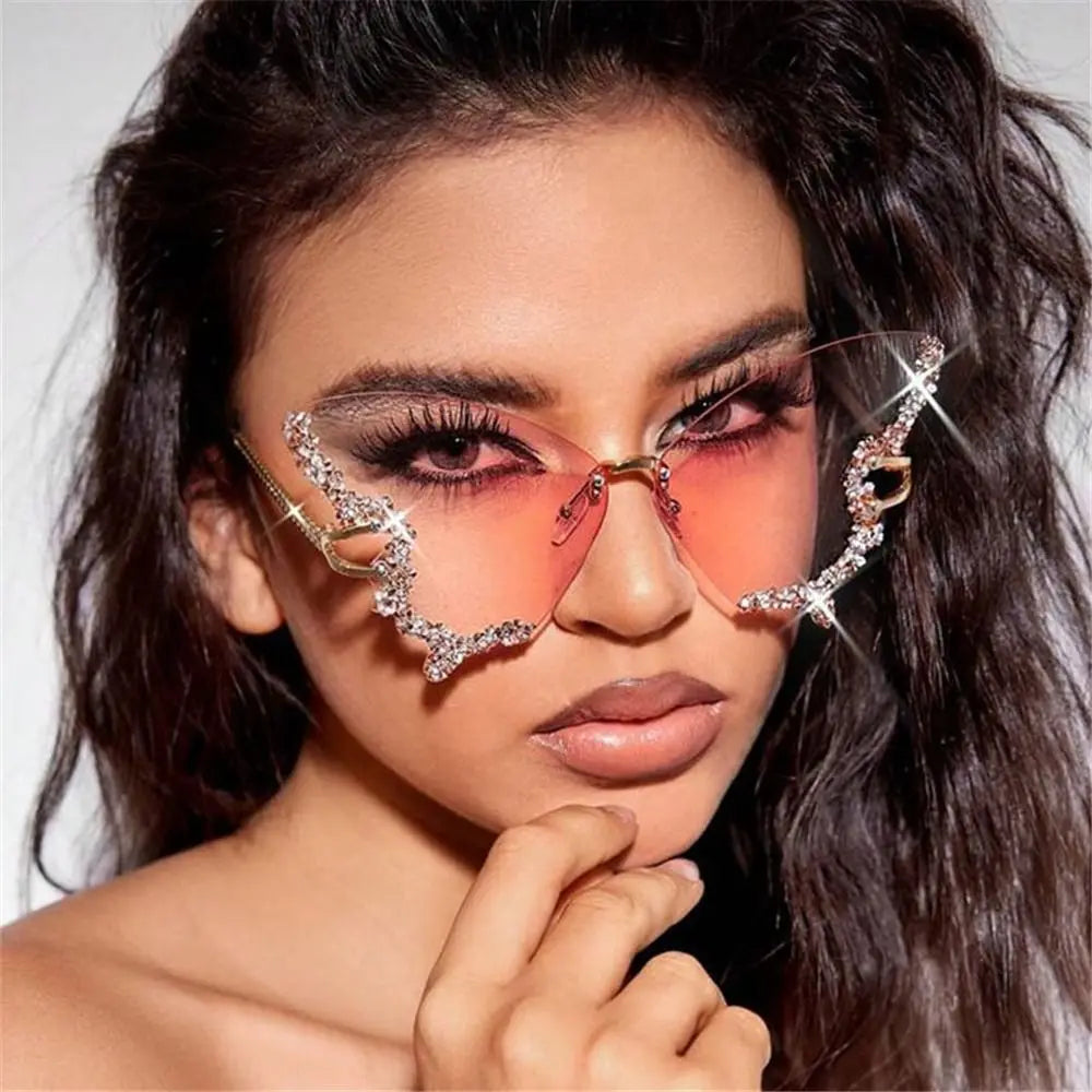 model using Diamond Butterfly Rhinestone Sunglasses