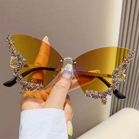 gold lens Diamond Butterfly  Rhinestone Sunglasses