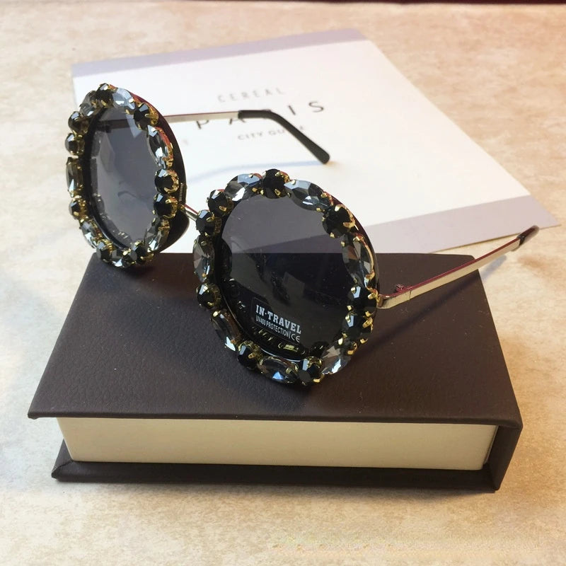 Black Diamond Crystal Round Sunglasses