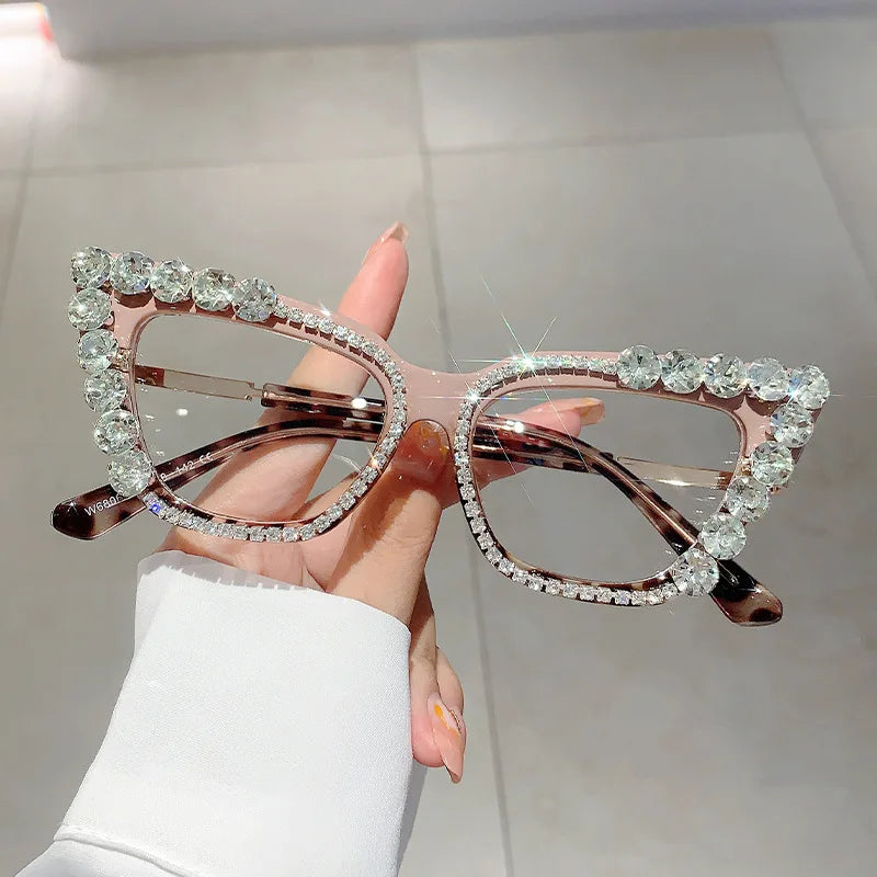 Diamond Frame Anti Blue Light Optical Glasses white pink