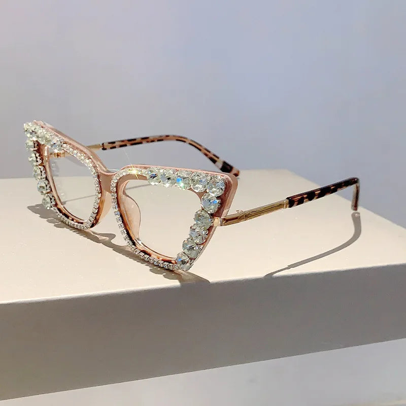 Diamond Frame Anti Blue Light Optical Glasses pink white