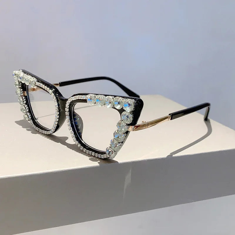 Diamond Frame Anti Blue Light Optical Glasses black white