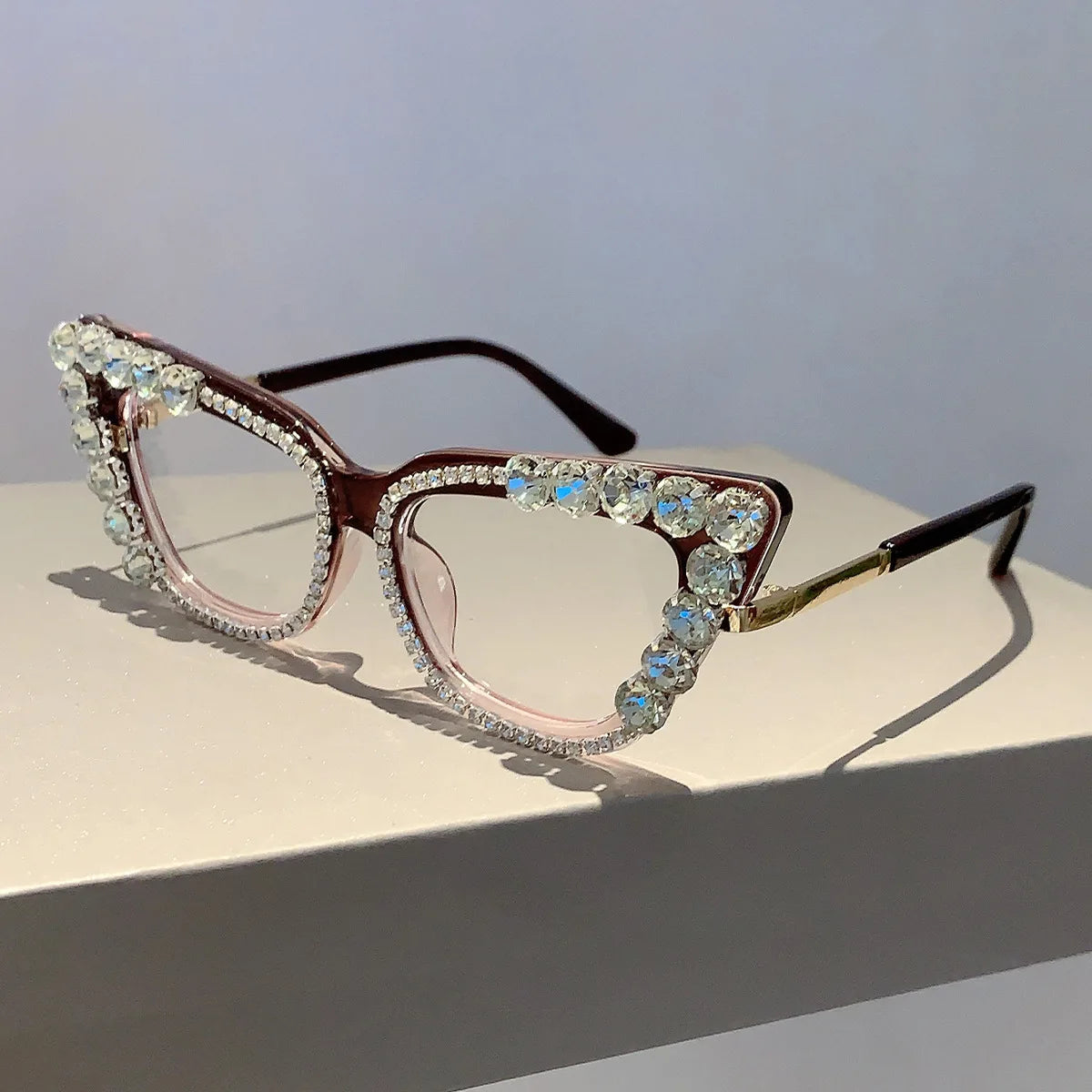 Diamond Frame Anti Blue Light Optical Glasses white brown